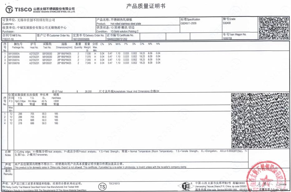 太鋼S30408不銹鋼